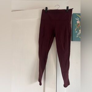 Athleta Maroon Salutation Stash Pocket II Leggings